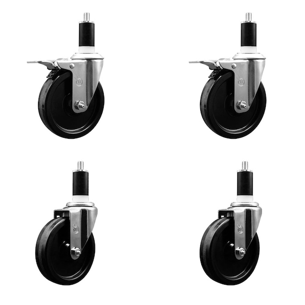 5'' Phenolic Swivel 1-3/8'' Expand Stem Caster Set 2 Total Lock Brakes, 4PK